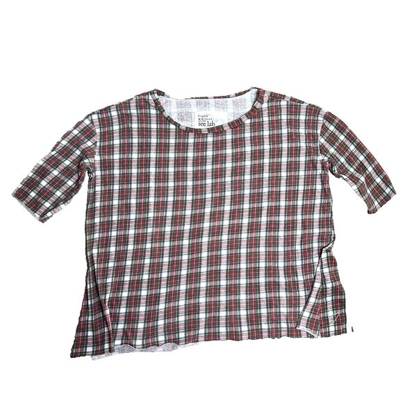 Frank & Eileen Womens‎ Tee Lab Top M Red Plaid Cotton Raw Hem Relaxed Fit USA - Picture 1 of 12